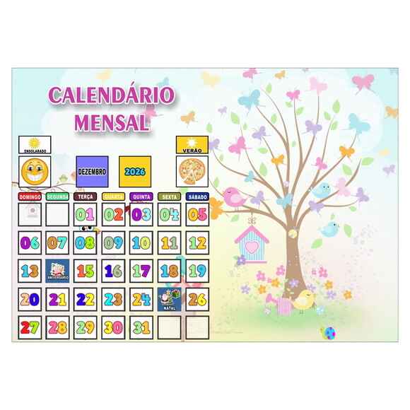 Calendário Montado Magnético Infantil - Jardim Encantado