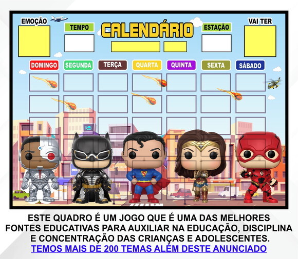 Calendário Montado Magnético Infantil - Liga da Justiça Baby