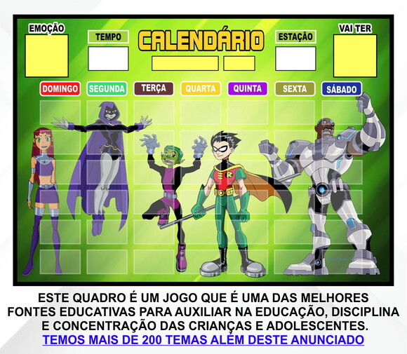 Calendário Montado Magnético Infantil - Jovens Titãs