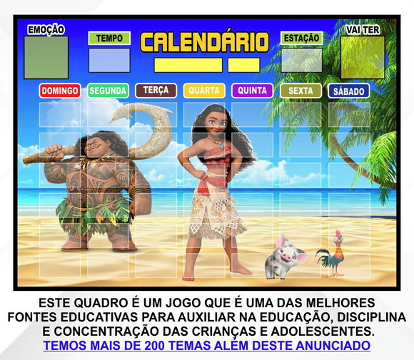 Calendário Montado Magnético Infantil - Moana