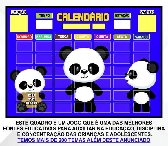 Calendário Montado Magnético Infantil - Panda