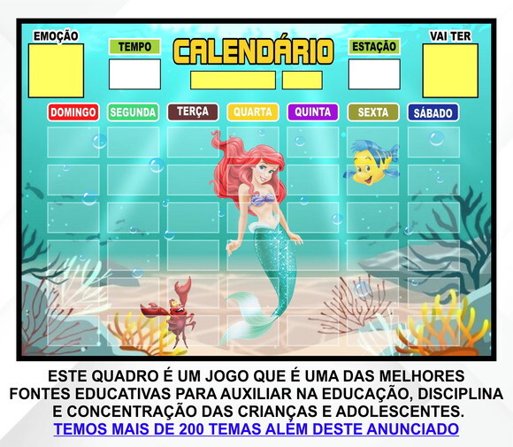Calendário Montado Magnético Infantil - Pequena Sereia