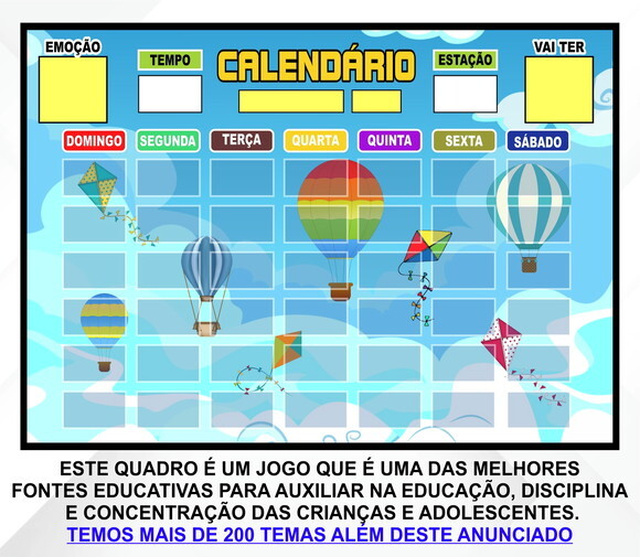 Calendário Montado Magnético Infantil - Pipas e Balões