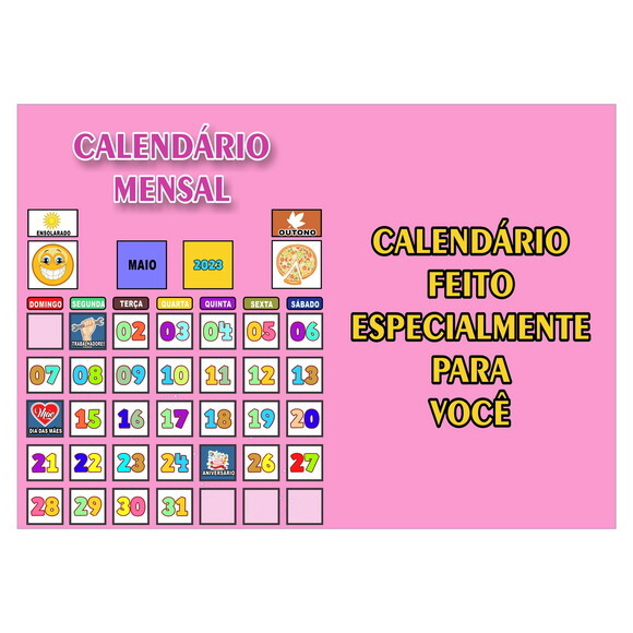 Calendário Montado Magnético Infantil - Rosa