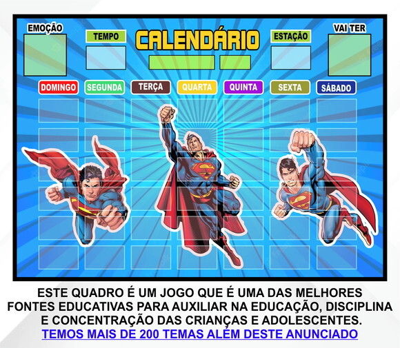 Calendário Montado Magnético Infantil - Superman