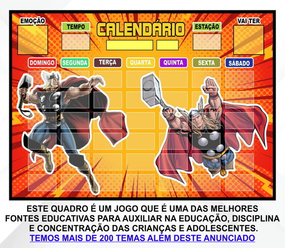 Calendário Montado Magnético Infantil - Thor
