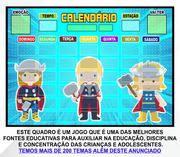 Calendário Montado Magnético Infantil - Thor Cute