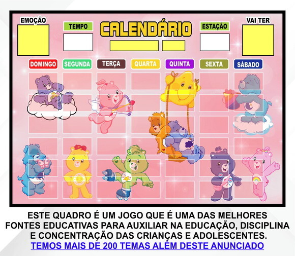 Calendário Montado Magnético Infantil - Ursinhos Carinhosos