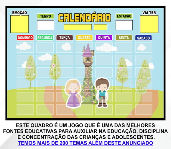 Calendário Montado Magnético Infantil -rapunzel