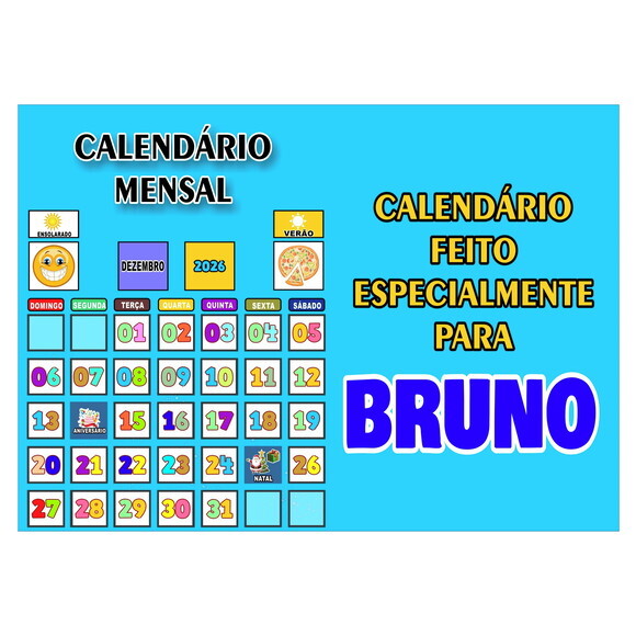 Calendário Montado Magnético Infantil Personalizado - Azul