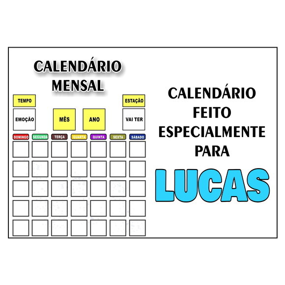 Calendário Montado Magnético Infantil Personalizado - Branco