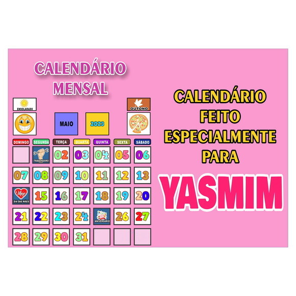 Calendário Montado Magnético Infantil Personalizado - Rosa