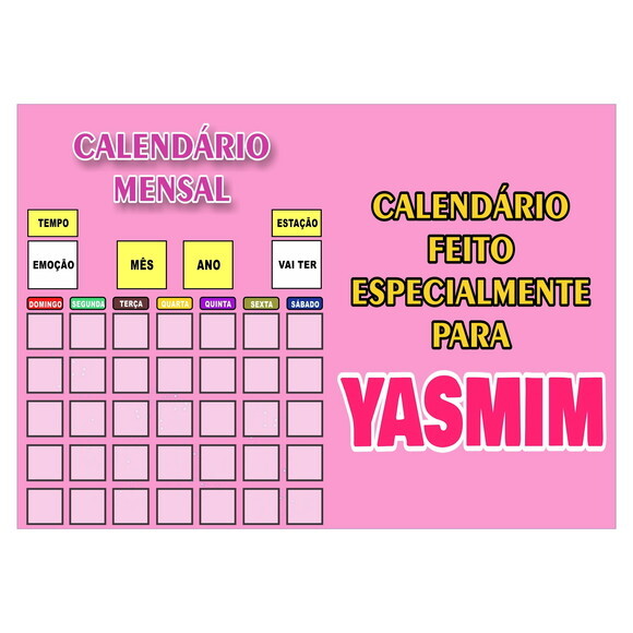 Calendário Montado Magnético Infantil Personalizado - Rosa