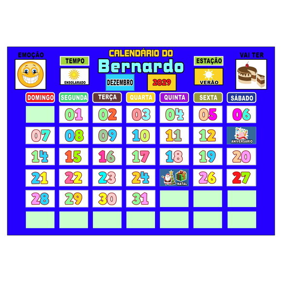 Calendário Montado Personalizado em Metal Magnético - Azul