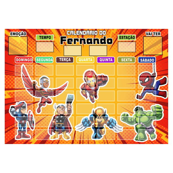 Calendário Montado Personalizado em Metal Magnético - Heróis