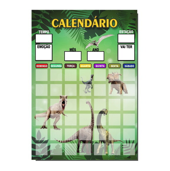Calendário Organizador Educativo + Caneta Imã - Dinossauros
