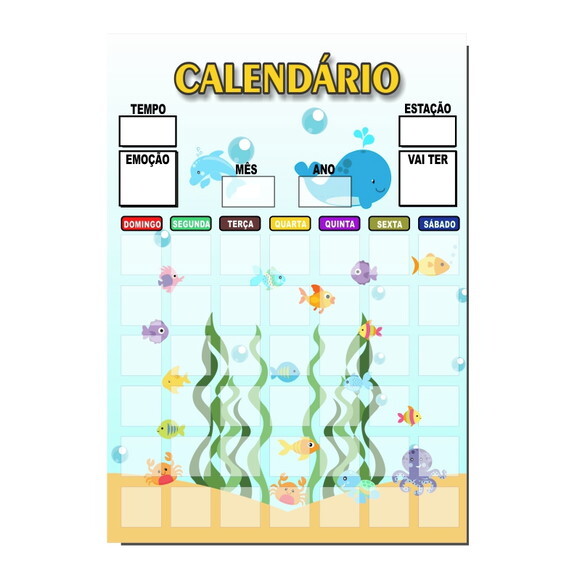 Calendário Organizador Educativo + Caneta Imã - Fundo do Mar
