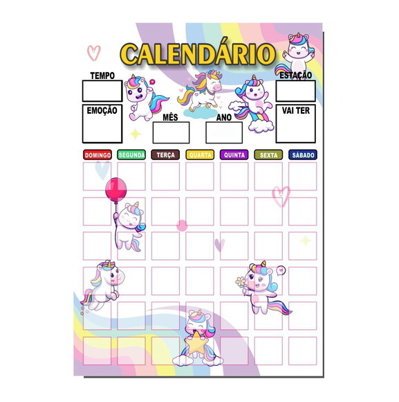 Calendário Organizador Educativo + Caneta Imã - Unicórnio