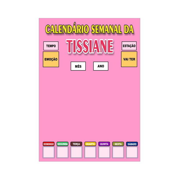 Calendário Semanal Vertical - Ímã - Personalizado- A3 - Rosa