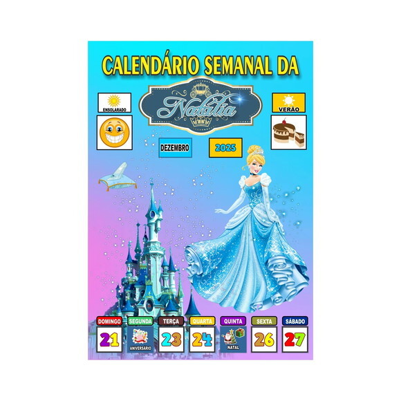 Calendário Semanal Vertical - Ímã - Pessoal - A3 - Cinderela