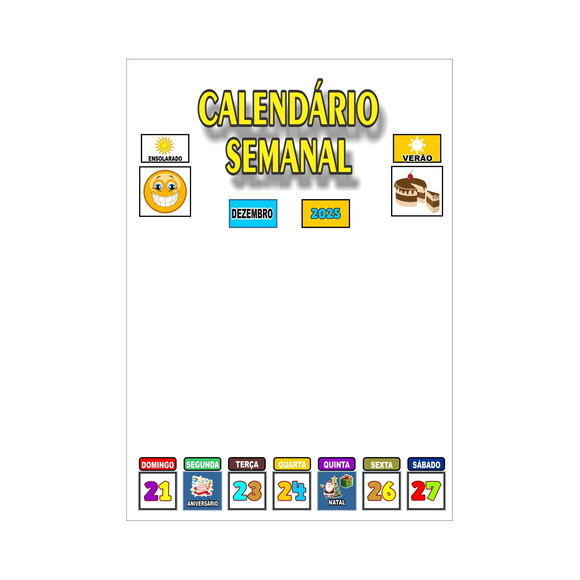 Calendário Semanal Vertical - Magnético - Grande - Branco