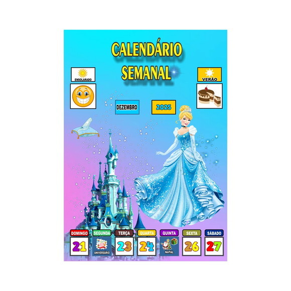 Calendário Semanal Vertical - Magnético - Grande - Cinderela