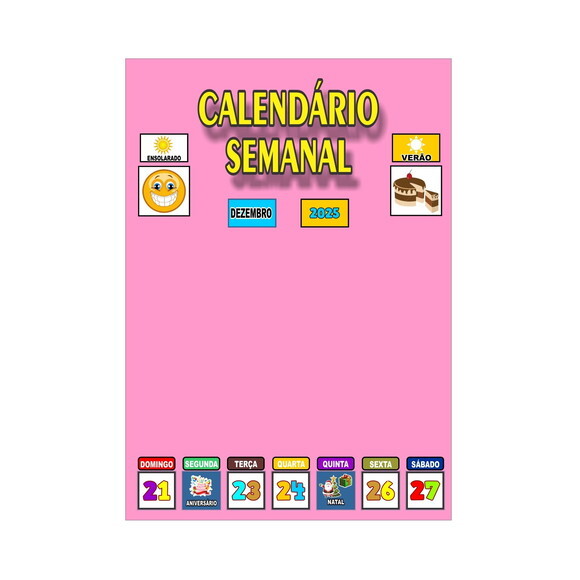 Calendário Semanal Vertical - Magnético - Grande - Rosa
