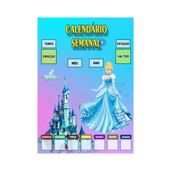 Calendário Semanal Vertical - Magnético - Grande - Cinderela