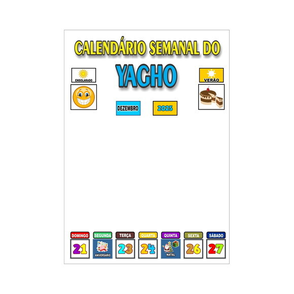 Calendário Semanal Vertical -ímã -personalizado- A3 - Branco