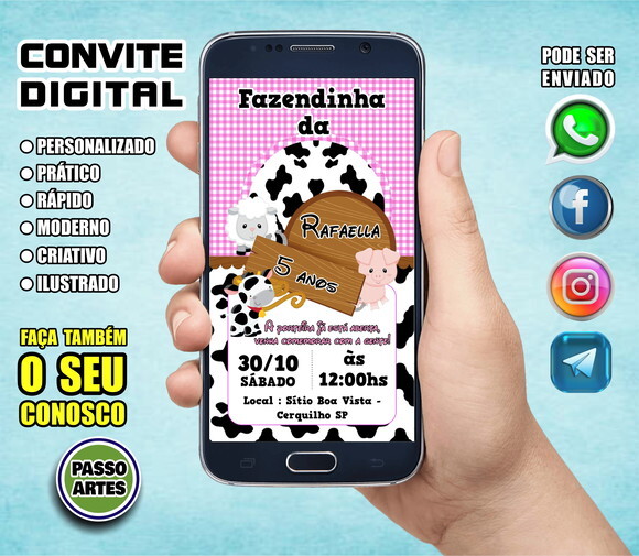 Convite Digital Personalizado - Fazendinha Rosa
