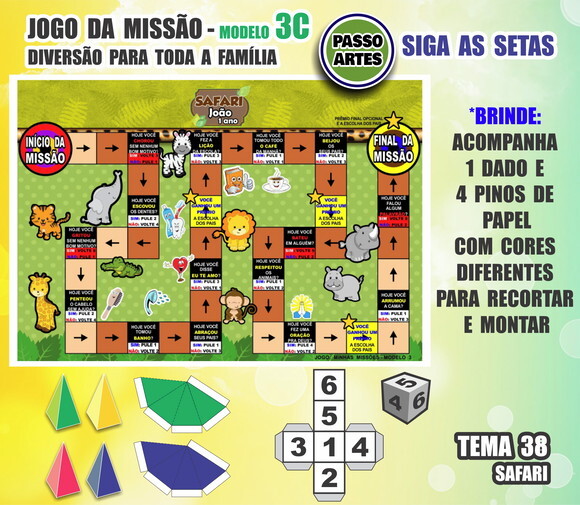 Jogo de Tabuleiro Missão Personalizado Modelo 3c - Safari