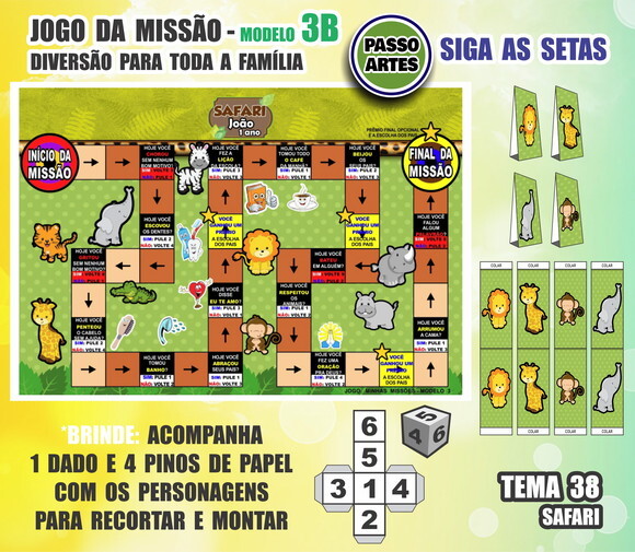 Jogo de Tabuleiro Missão Personalizado Modelo 3b - Safari