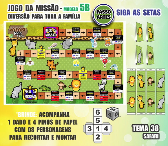 Jogo de Tabuleiro Missão Personalizado Modelo 5b - Safari