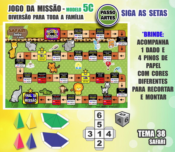 Jogo de Tabuleiro Missão Personalizado Modelo 5c - Safari