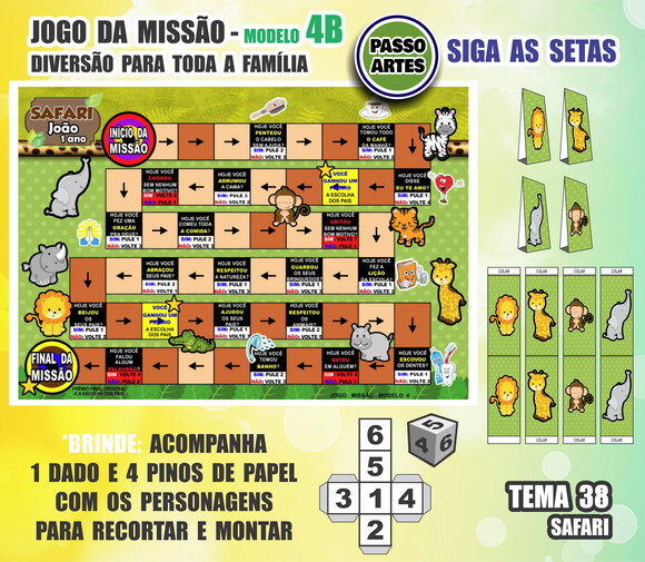 Jogo de Tabuleiro Missão Personalizado Modelo 4b - Safari