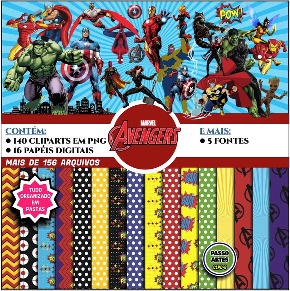 Kit Digital Cliparts, Papéis VINGADORES mais brindes