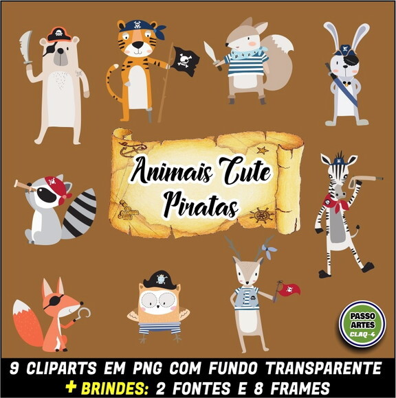 Kit Digital PROMO 3 EM 1 - ANIMAIS PIRATAS