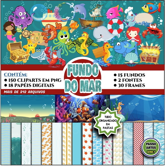 Kit Digital Scrapbook FUNDO DO MAR