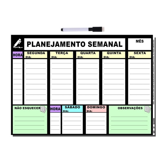Planejador Semanal - Modelo 1 - Manta com Caneta - A3