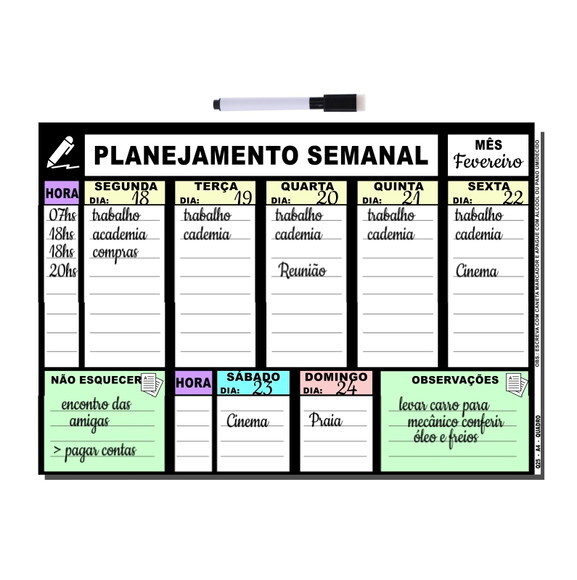 Planejador Semanal - Modelo 1 - Manta com Caneta - A3