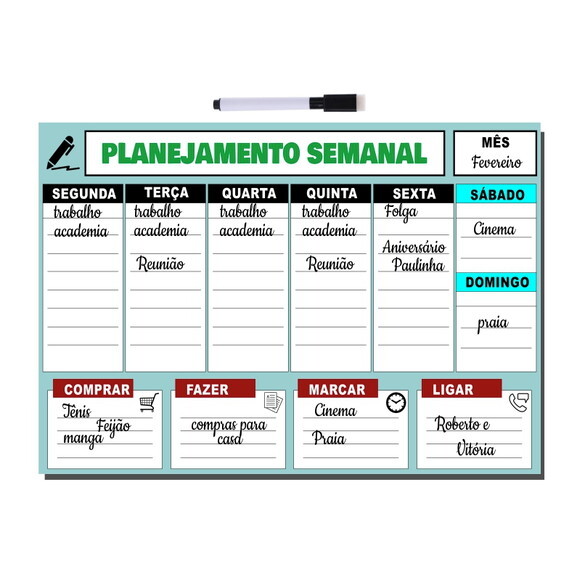 Planejador Semanal - Modelo 2 - Manta com Caneta -tamanho A3