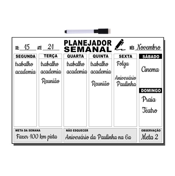 Planejador Semanal - Modelo 3 - Manta c/ Caneta - Tamanho A3