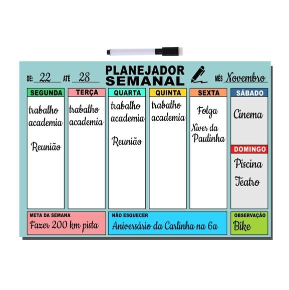 Planejador Semanal - Modelo 6 - Tamanho A3 - Manta c/ Caneta