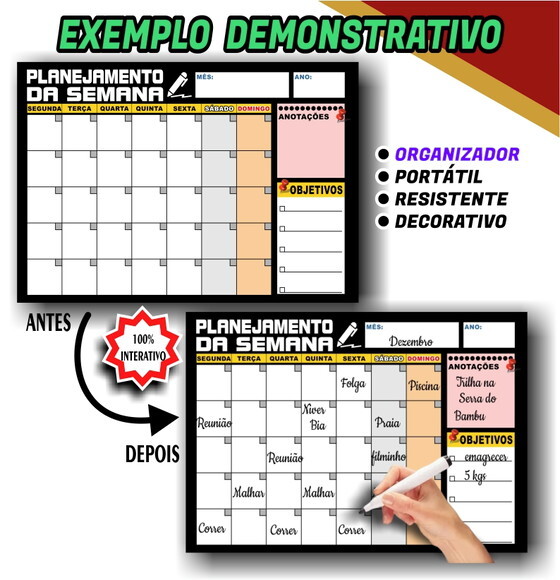 Planejador Semanal - Modelo 5 - Tamanho A3 - Manta c/ Caneta