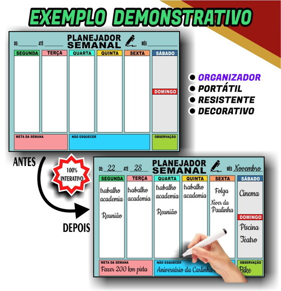 Planejador Semanal - Modelo 6 - Tamanho A3 - Manta c/ Caneta
