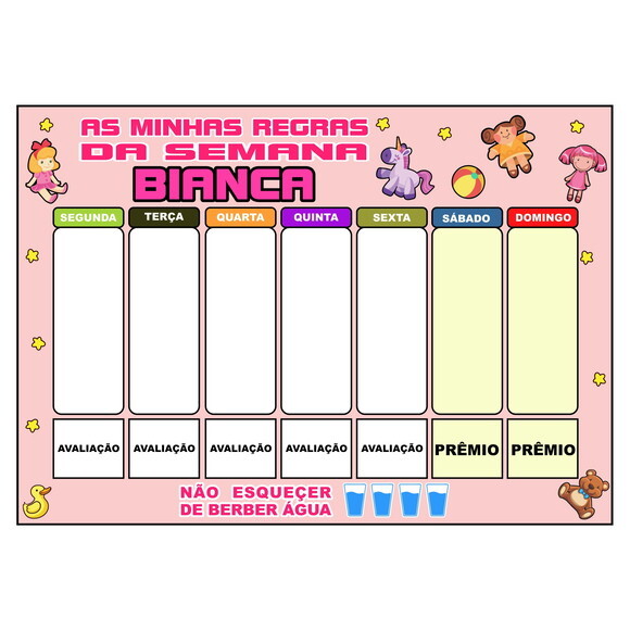 Quadro -as Minhas Regras da Semana - A3 -rosa -personaliza