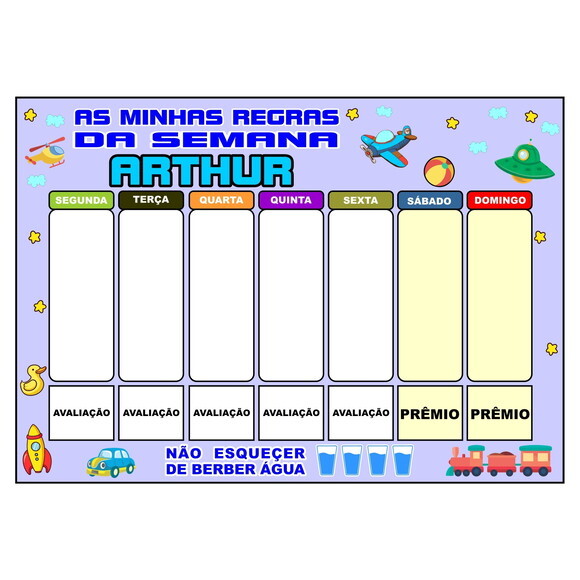 Quadro -as Minhas Regras da Semana - A4 -azul -personaliza