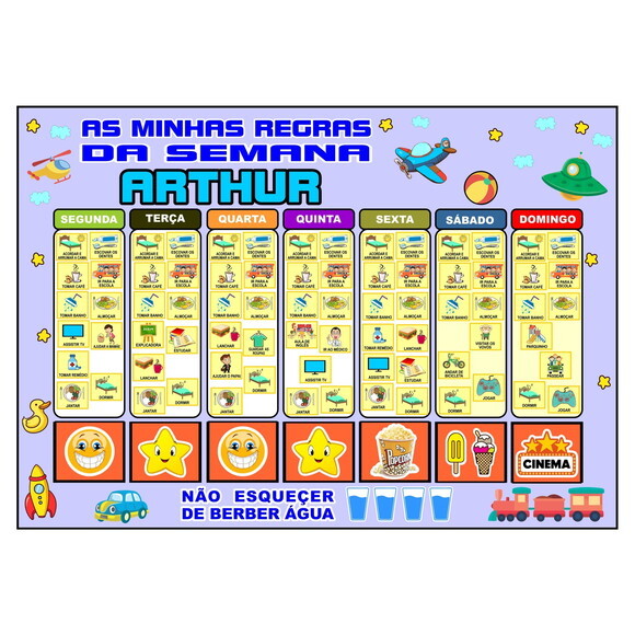 Quadro -as Minhas Regras da Semana - A4 -azul -personaliza