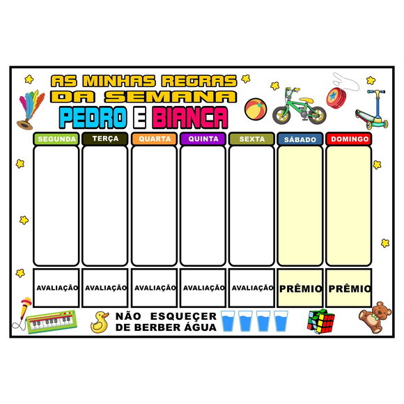 Quadro -as Minhas Regras da Semana - A4 -branco -personaliza