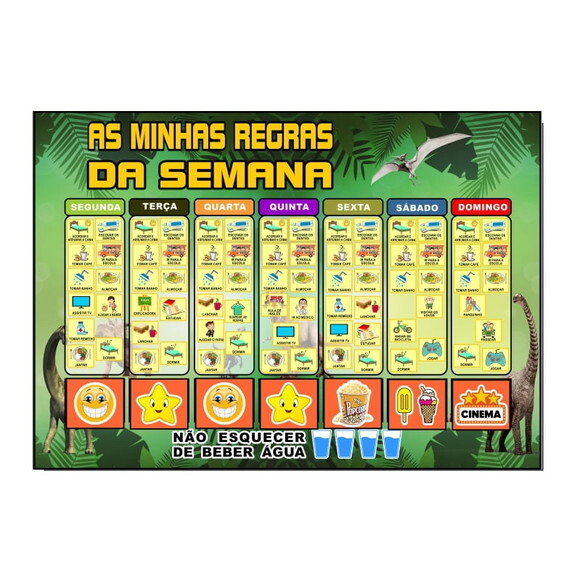 Quadro Educativo A3 - as Minhas Regras da Semana- Dinossauro